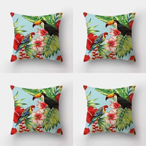 Set of 4 Tropical Birds Indoor/Outdoor Throw Pillow Covers 18x18 - Picture 1 of 2
